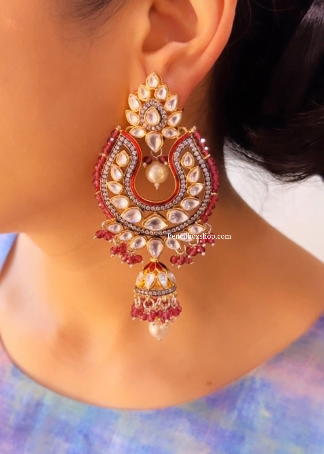 Statement Tyaani Kundan hydro beads Long danglers earrings