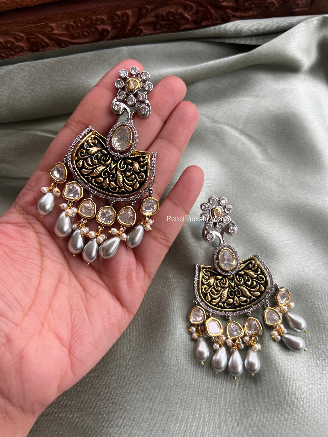 Tayani white pearl Dual Tone 18k Gold plated Earrings