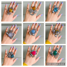 Load image into Gallery viewer, German Silver Adjustable Fusion Rings Natural Stone Contemporary
