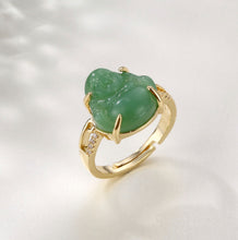 Load image into Gallery viewer, 18k Gold plated Laughing Buddha Green Copper Adjustable Rhinestone Ring
