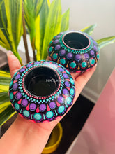 Load image into Gallery viewer, Set of 2 Handmade Blue Purple Mandala work Candle Holder
