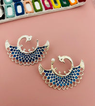 Load image into Gallery viewer, Peacock Big Round Enamel Work Oxidised Stud earrings
