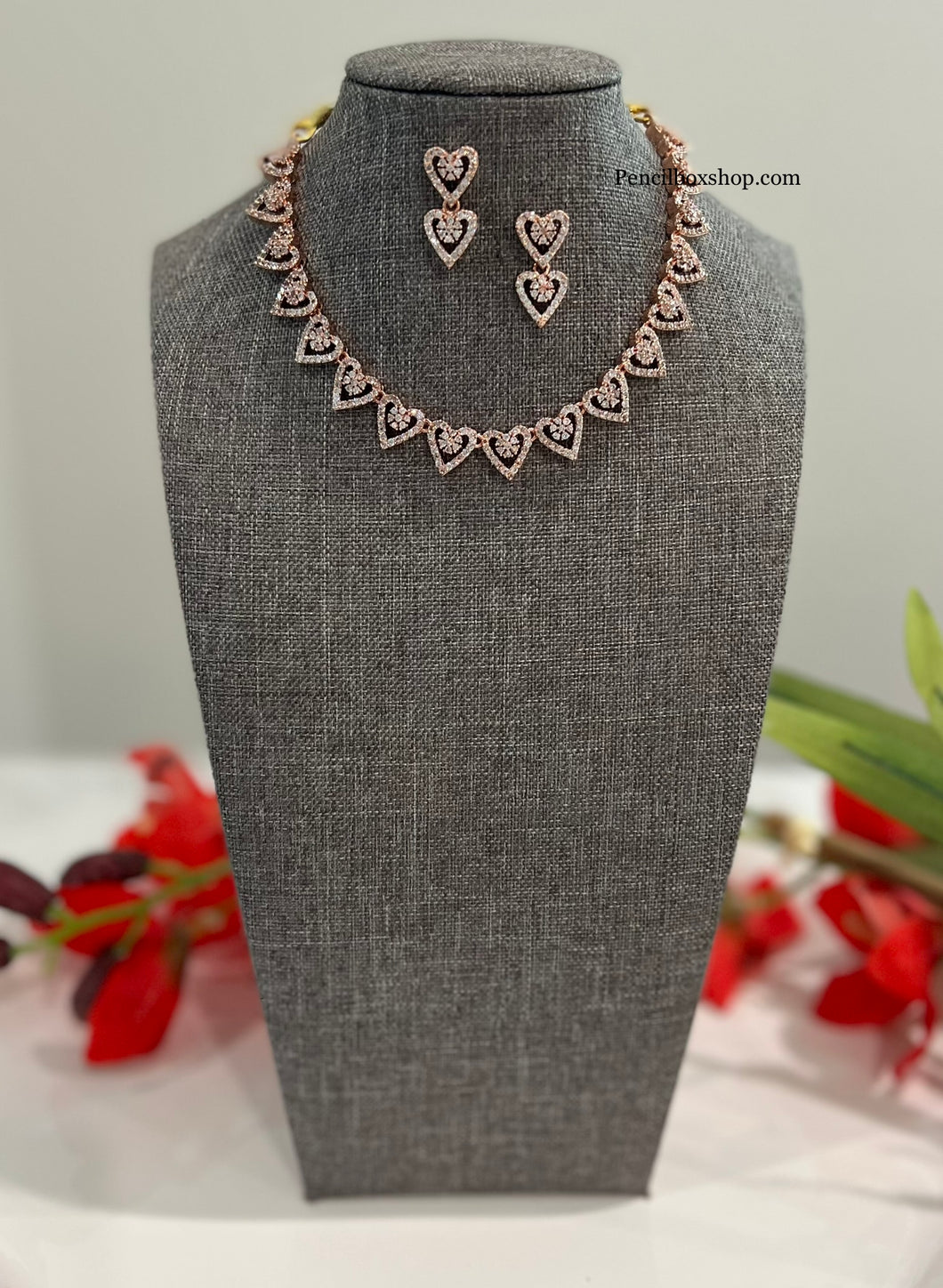 American Diamond Rose gold heart Simple sleek Necklace set