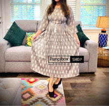 Load image into Gallery viewer, Grey Strip Rayon umbrella cut long maxi dress
