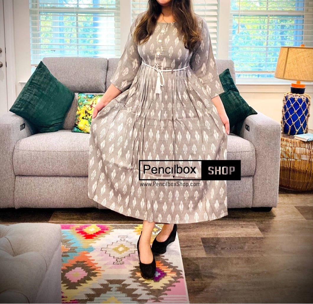 Grey Strip Rayon umbrella cut long maxi dress