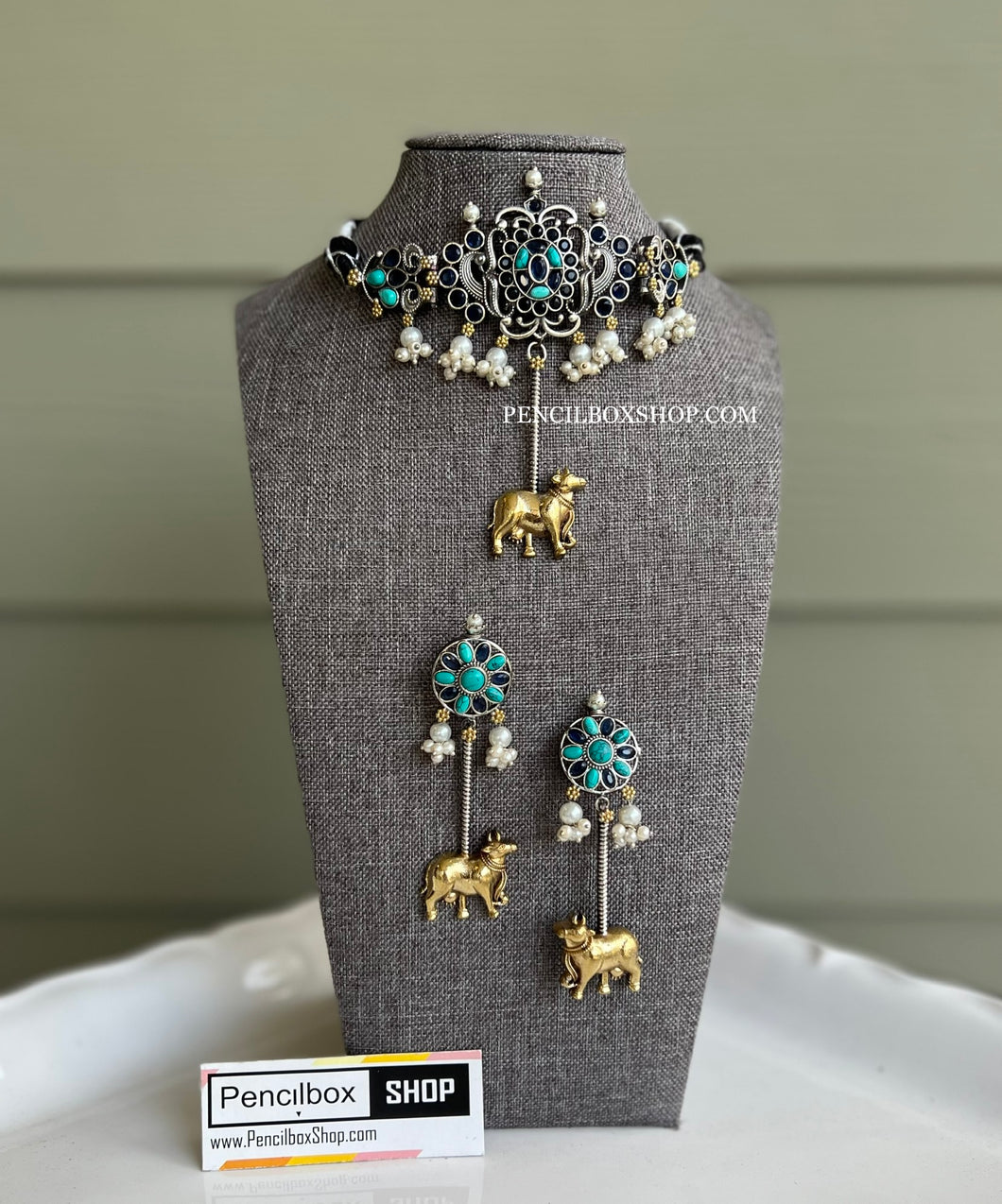 German silver Nandi Dual Tone Pearl Choker  Necklace set