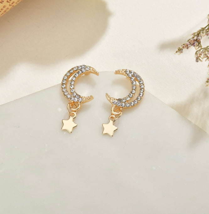 Moon star stud Golden earrings for women IDW women jewelry