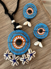 Load image into Gallery viewer, Handmade Handpainted Statement Sky Blue Orange Shell half Cut necklace set
