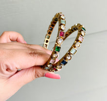 Load image into Gallery viewer, Multicolor Polki Bronze Pair of bangles Statement Piece
