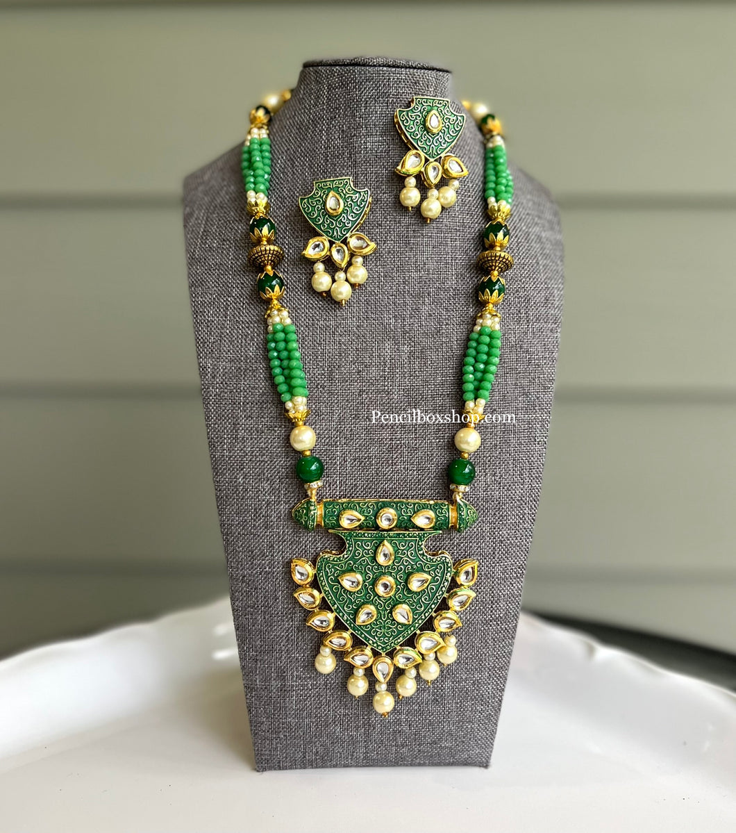 Green Golden Meena work  Kundan necklace set