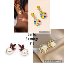 Load image into Gallery viewer, 3 piece stud Combo set 92.5 silver post earrings IDW

