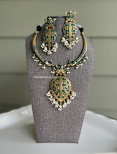 Load image into Gallery viewer, German silver Lookalike Dual tone Peacock Lotus Hasli Necklace set
