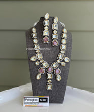 Load image into Gallery viewer, Pink Uncut Kundan Silver Foiled Necklace Statement Designer set
