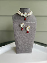 Load image into Gallery viewer, Premium Quality Ruby Uncut Polki  Kundan  Silver Foiled  Necklace set
