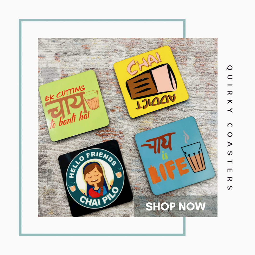 Set of 4 Coasters Funky Quirky Tea Coffee Home Decor