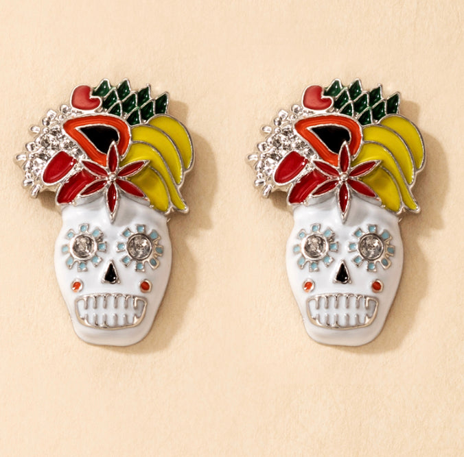 Halloween multicolor skull Face stud earrings IDW