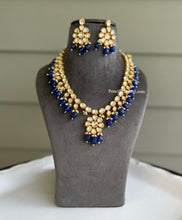 Load image into Gallery viewer, Kundan flower Long Mala Beads Back meenakari necklace set
