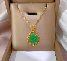 Load image into Gallery viewer, 18k gold plated Stainless steel Golden Rhinestone Brass laughing Buddha Pendant necklace with long chain IDW
