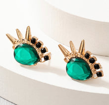 Load image into Gallery viewer, Gemstone Green Black Golden Stud Earrings comes in gift box IDW
