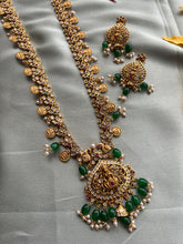 Load image into Gallery viewer, Real Long Kemp Stone Lakshmi ji Cz Stone Temple jewelry Necklace set
