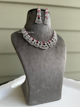 Load image into Gallery viewer, American Diamond Single line cz  Silver Necklace set

