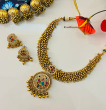 Load image into Gallery viewer, Multicolor Navratna Cz  Golden Peacock Necklace set
