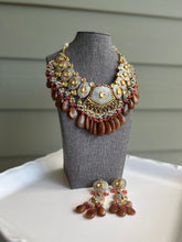 Load image into Gallery viewer, Enamel Paint Designer Brown kundan Hanging Natural Stone Necklace set
