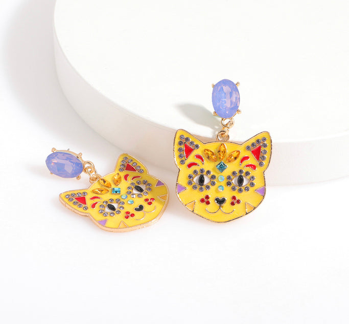 Cat Rhinestone Multicolor Stone Earrings for women IDW