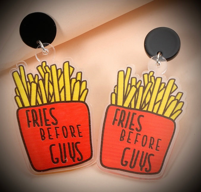 [New]Acrylic Fries before Guys  red black earrings IDW