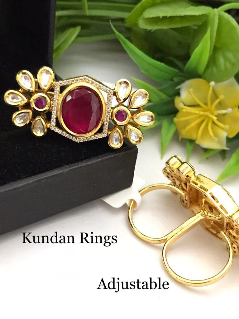 Designer Statement Kundan Ruby Adjustable Ring