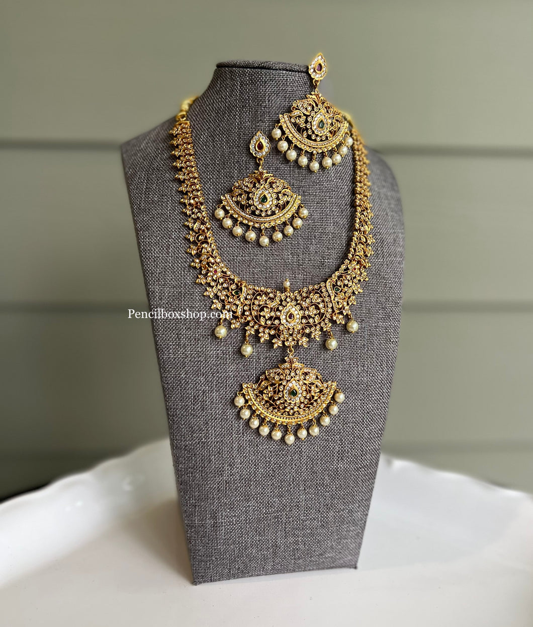 Multicolor Long cz Kemp Stone Necklace set