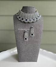 Load image into Gallery viewer, Statement American diamond Premium Royal Blue Choker necklace set
