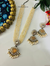 Load image into Gallery viewer, Tayani Peach Victorian finish Kundan Long Necklace set
