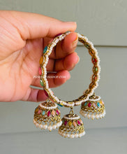 Load image into Gallery viewer, Stone Three Jhumki Hanging multicolor/Golden Pair of Bangles
