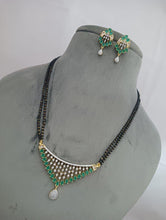 Load image into Gallery viewer, Emerald Green Cubic zirconia AD white Black beads Mangalsutra Necklace
