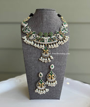 Load image into Gallery viewer, German Silver multicolor Stone Statement Necklace set
