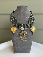 Load image into Gallery viewer, Dual Tone German silver Fusion Kundan stone necklace set
