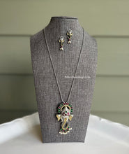 Load image into Gallery viewer, Ganesha German silver Dual Stone Green Ruby Stone Long necklace set
