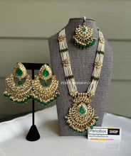Load image into Gallery viewer, Dhani Kundan Pearl Beads Long Necklace set with maangtikka

