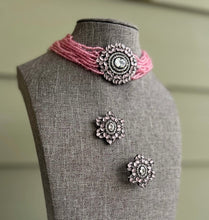 Load image into Gallery viewer, American Diamond Victorian Pink Choker Necklace set
