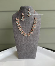 Load image into Gallery viewer, Rose Gold mint Simple Diamond Look Necklace set
