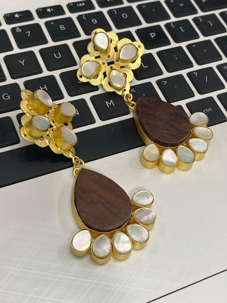 Contemporary Natural Mop Modern Wooden Earrings
