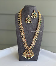 Load image into Gallery viewer, Multicolor Long Mango shape Matte finish kemp stone pearl Necklace set temple Haram jewelry
