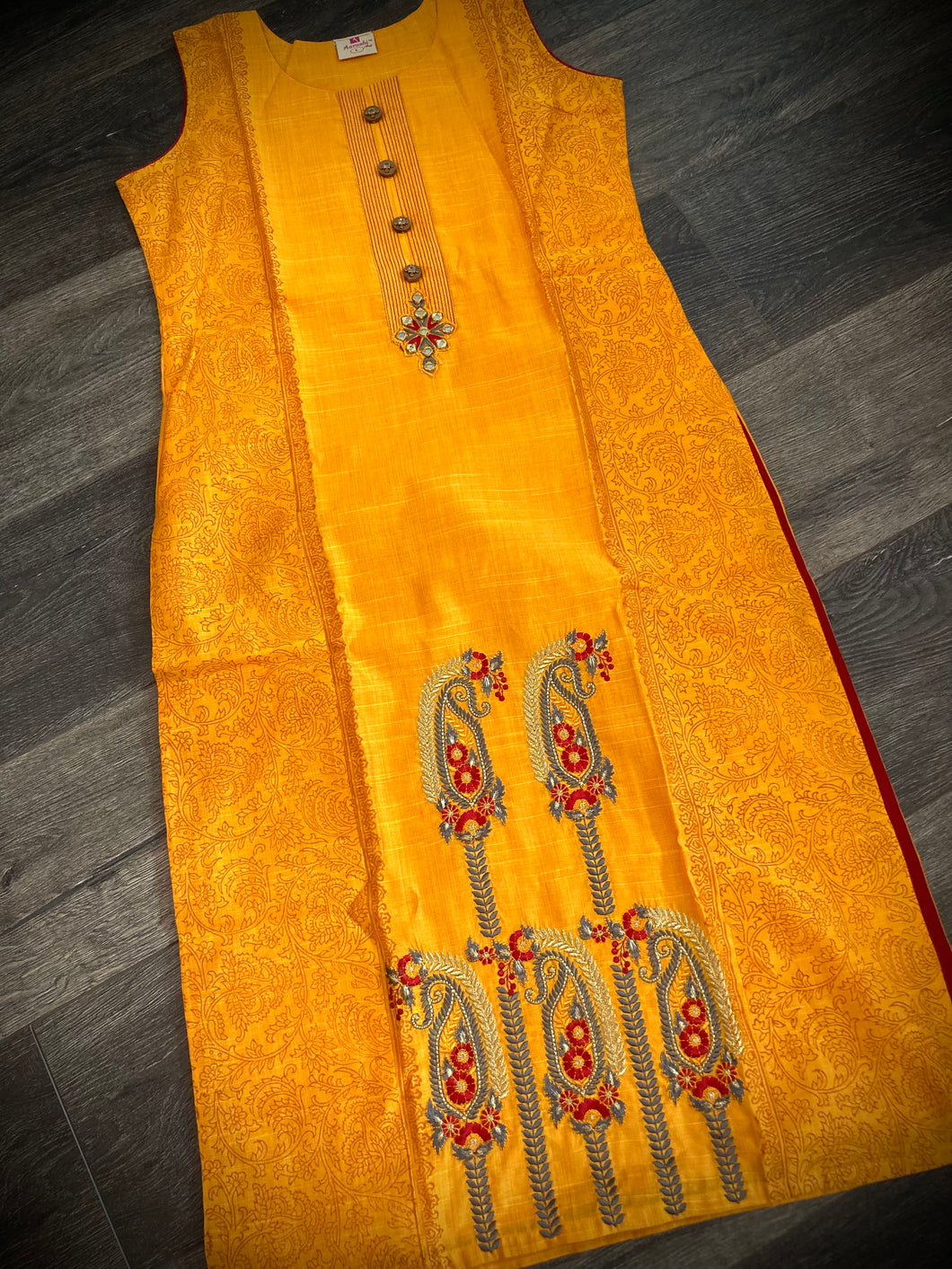 3 pieces Orange Red Embroidery Half n half print Pure cotton Straight suit indian dress 40 size