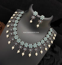 Load image into Gallery viewer, Flower drop pearl German silver stone simple sleek necklace set
