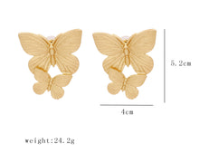 Load image into Gallery viewer, Two layer Golden butterfly Flower Big metal earrings for women IDW
