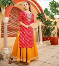Load image into Gallery viewer, 2 pc Red orange Kurta with Skirt with gota work women clothing
