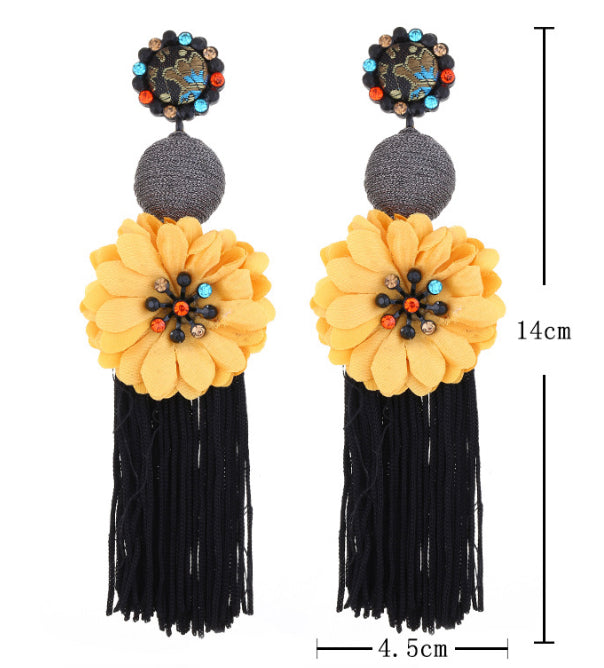 Flower Long Fabric tassel Earrings for women IDW