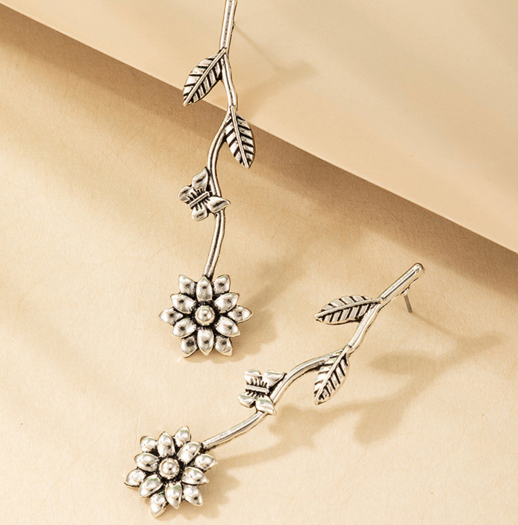 Silver Flower Butterfly Leaf Pattern Earrings IDW