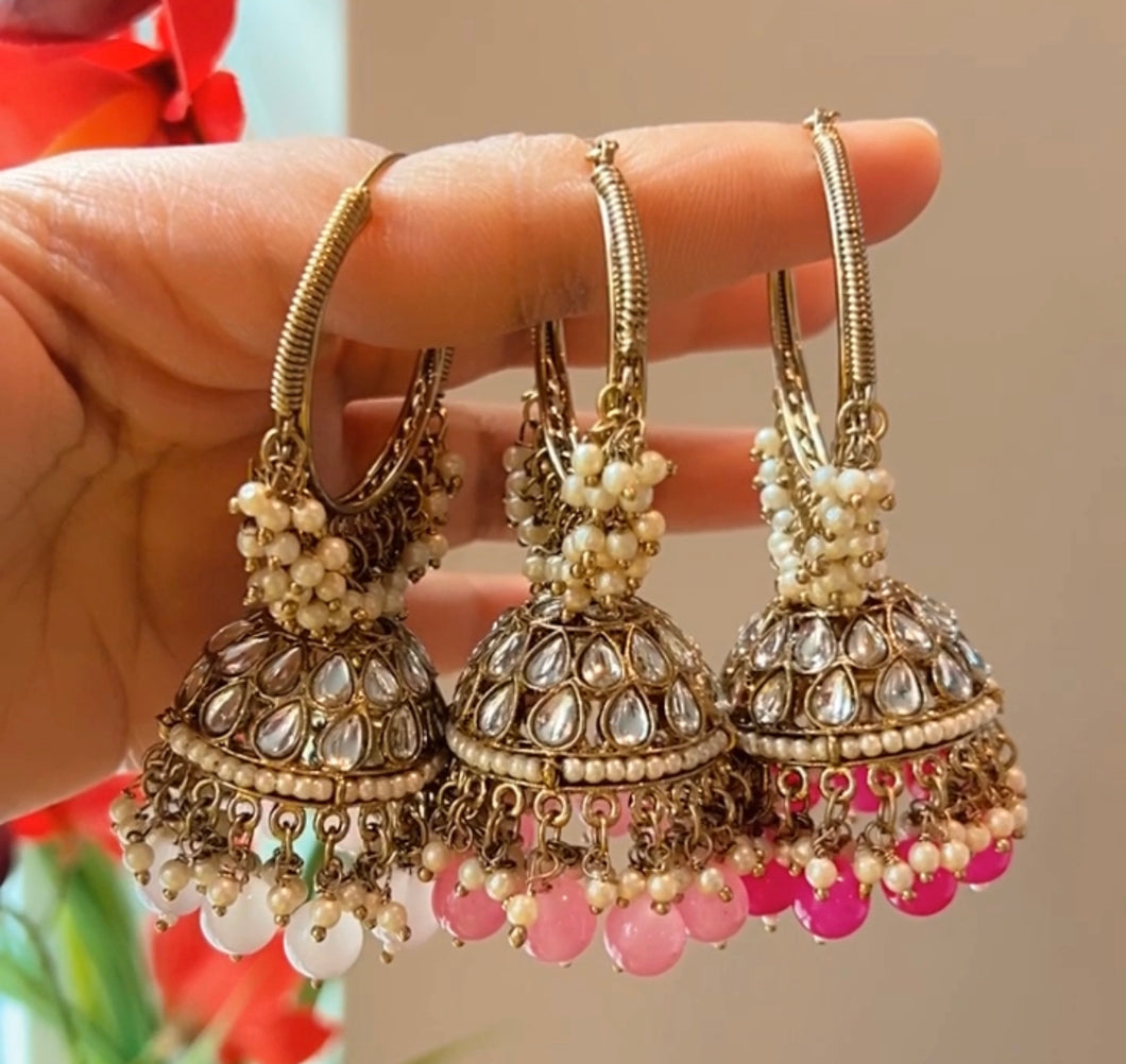 Kundan Golden pearl Round hanging Jhumki Earrings